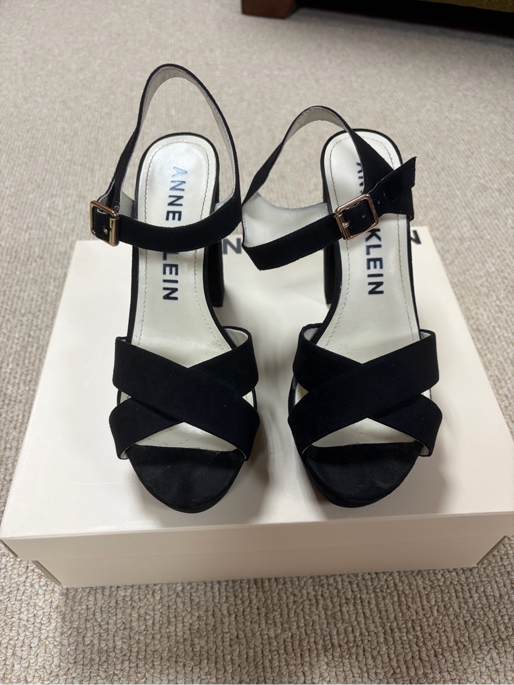 Anne Klein Suede Black Platform Heels